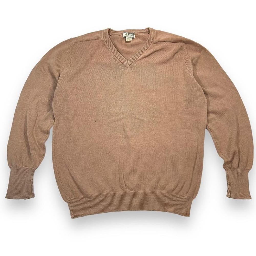 Vintage LL Bean V-Neck Cotton Knit Sweater Mens XL Brown‎ USA